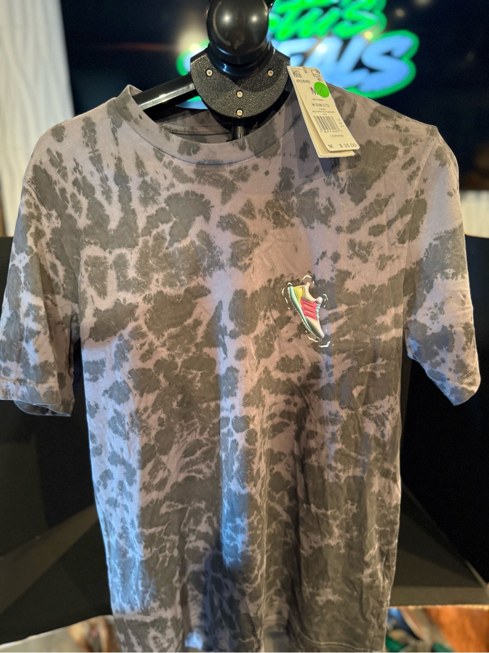 Men’s Tie-Dye adidas Graphic Tee with Sneaker Patch - Gray size Med